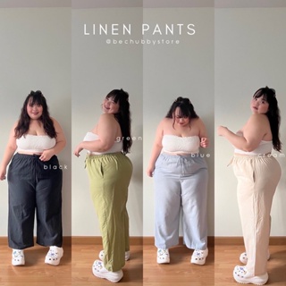 “Linen pants” กางเกงขายาวผ้าลินิน เอวสม้อครอบตัว กางเกงสาวอวบ ไซต์ใหญ่60นิ้ว