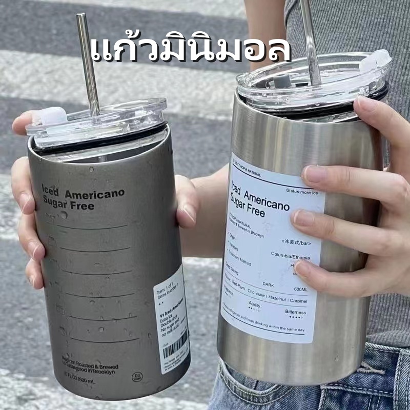 พร้อมส่งจากไทย-360-600-มล-แก้วสแตนเลส-แก้วกาแฟ-พร้อมหลอดดูด-สไตล์อเมริกัน-แบบพกพา-กลางแจ้ง-กระติกน้ําร้อน-ขวดน้ําร้อน