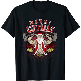 เสื้อยืดแขนสั้น ผ้าฝ้าย พิมพ์ลาย Merry Liftmas เหมาะกับของขวัญคริสต์มาส สําหรับผู้ชายเสื้อคู่รัก