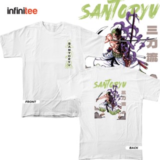 One Pieceอินฟินิท Zoro Santoryu อะนิเมะ Tshirt สําหรับผู้ชายผู้หญิงในเสื้อเชิ้ตสีขาวท็อปส์ซูเสื OSm_17