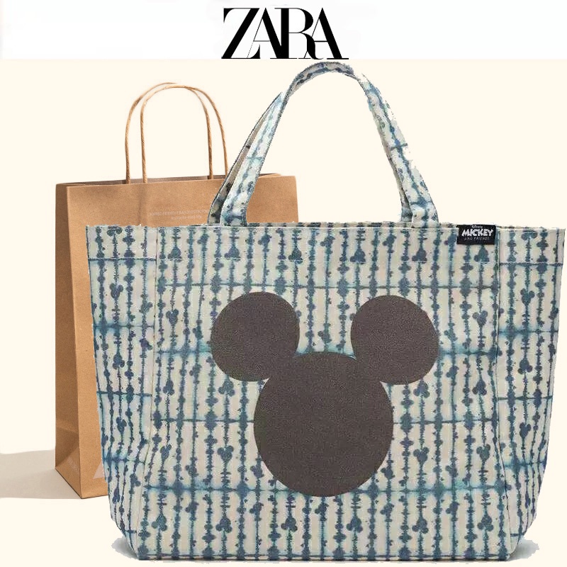 zara-กระเป๋าสะพายไหล่-กระเป๋าช้อปปิ้ง-ผ้าแคนวาส-ทรงโท้ท-ขนาดเล็ก-ลายมิกกี้เมาส์-สําหรับผู้หญิง-2022