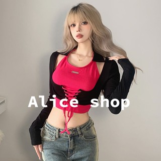 Alice เสื้อครอปหญิง เสื้อครอป ชุดเซ็ท 2 ชิ้น แขนสั้น A29J03K