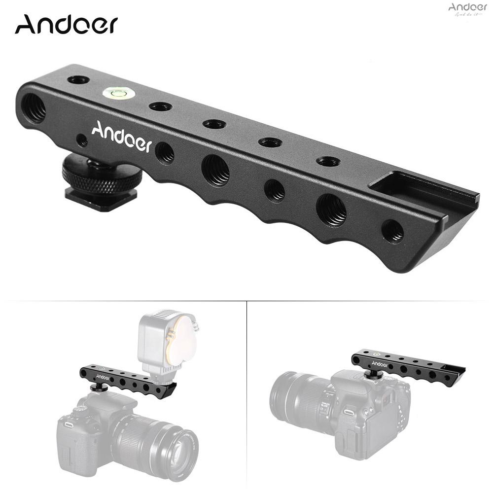 andoer-ด้ามจับกล้องวิดีโอ-พร้อมที่เสียบแฟลช-และบับเบิ้ล-สําหรับกล้อง-canon-nikon-sony-dslr