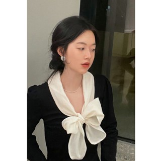 🍒 S-XL เสื้อกำมะหยี่กุทัณฑ์สีดำใหม่สไตล์ฝรั่งเศสลำลองเฉพาะเก๋ไก๋สลิมมิ่งสไตล์ต่างประเทศเสื้อแขนยาว