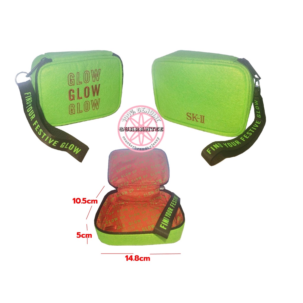 กระเป๋าเครื่องสำอาง-สีเขียวนีออน-sk-ii-hyper-festive-neon-green-pouch