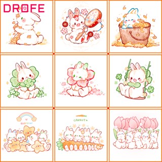 Drofe 【 20x20 ซม. พร้อมกรอบ 】ภาพระบายสีตามตัวเลข รูปกระต่ายน่ารัก อะคริลิค บนผ้าใบ ของขวัญ สําหรับผู้ใหญ่ เด็ก ตกแต่งบ้าน