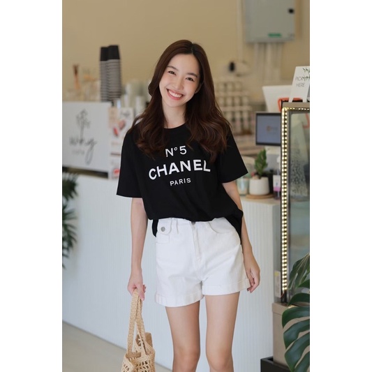 เสื้อยืดคอกลม-สกรีน-chanel-n-5-เนื้อผ้าสุดพรีเมียม-พร้อมส่ง