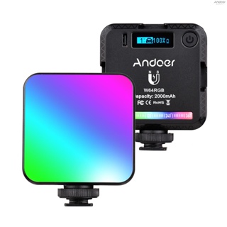 [A58] Andoer W64RGB ไฟเติมแสงวิดีโอ RGB LED ขนาดเล็ก แบบชาร์จไฟได้ CRI95+ 2500K-9000K หรี่แสงได้ 20 เอฟเฟคไฟ พร้อมจอแสดงผล LCD 3 เมาท์โคลด์ชู แบ็คซีแม่เหล็ก
