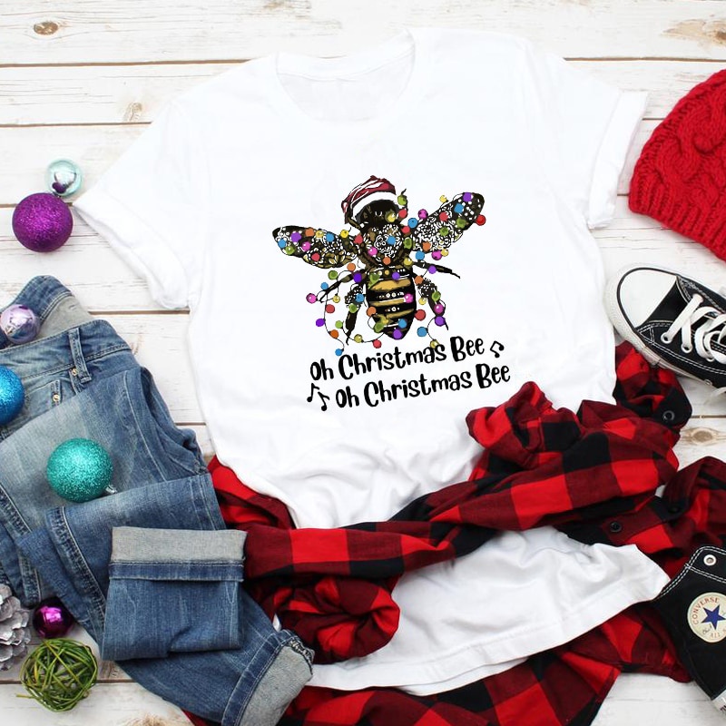 oh-christmas-bee-colored-t-shirt-women-graphic-holiday-gift-tshirt-winter-short-sleeve-xmas-tee-topเสื้อยืดผู้หญิง