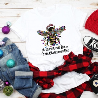 Oh Christmas Bee Colored T Shirt Women Graphic Holiday Gift Tshirt Winter Short Sleeve Xmas Tee Topเสื้อยืดผู้หญิง