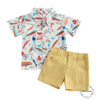 Babyclothes- ชุดเสื้อเชิ้ต แขนสั้น พิมพ์ลาย + กางเกงขาสั้น สีพื้น แฟชั่นฤดูร้อน สําหรับเด็กผู้ชาย