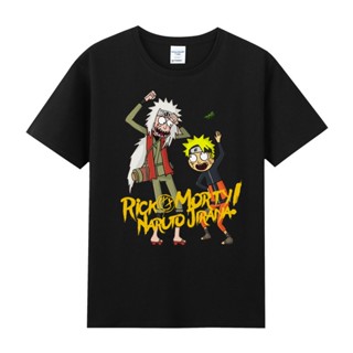 เสื้อยืด เสื้อยืดพิมพ์ลายแฟชั่น Tide Brand fire shadow joint Rick And Morty rickandmorty Round Cotton Short Sleeve _59