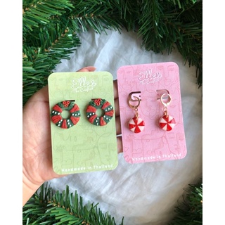 Christmas collection | Christmas wreath stud x Peppermint candy huggies ต่างหู