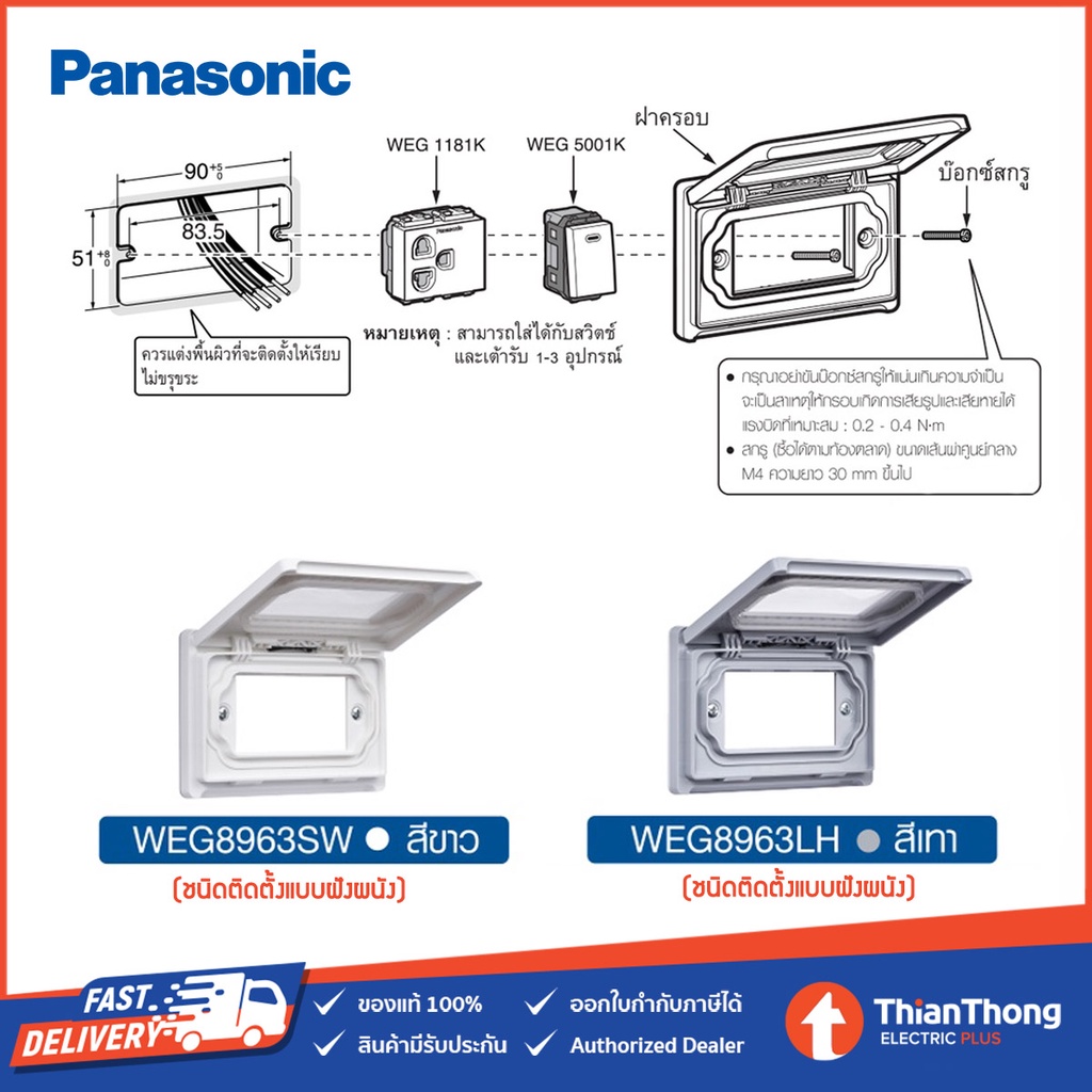 Panasonic ฝากันน้ำ พร้อมหน้าต่าง PVC พานาโซนิค แบบฝังผนัง รุ่น ...
