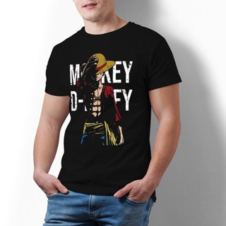 เสื้อแฟชั่นผญ Bandai One Piece Monkey D Luffy เสื้อยืดอะนิเมะพิมพ์ 100 เสื้อยืดผ้าฝ้ายบิ๊กสนุก Tshirt Mens_16