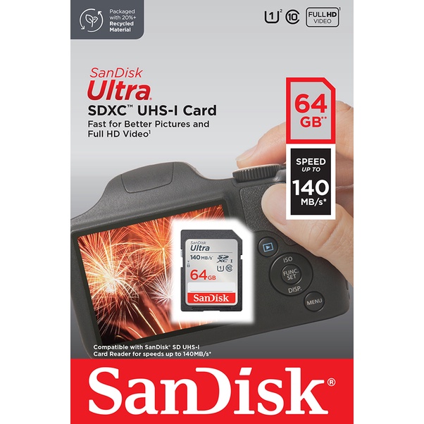 ภาพสินค้าSanDisk Ultra SD Card 64GB Class 10 Speed 140MB/s (SDSDUNB-064G-GN6IN, SD Card) จากร้าน sandisk_thailand_officialshop บน Shopee ภาพที่ 1