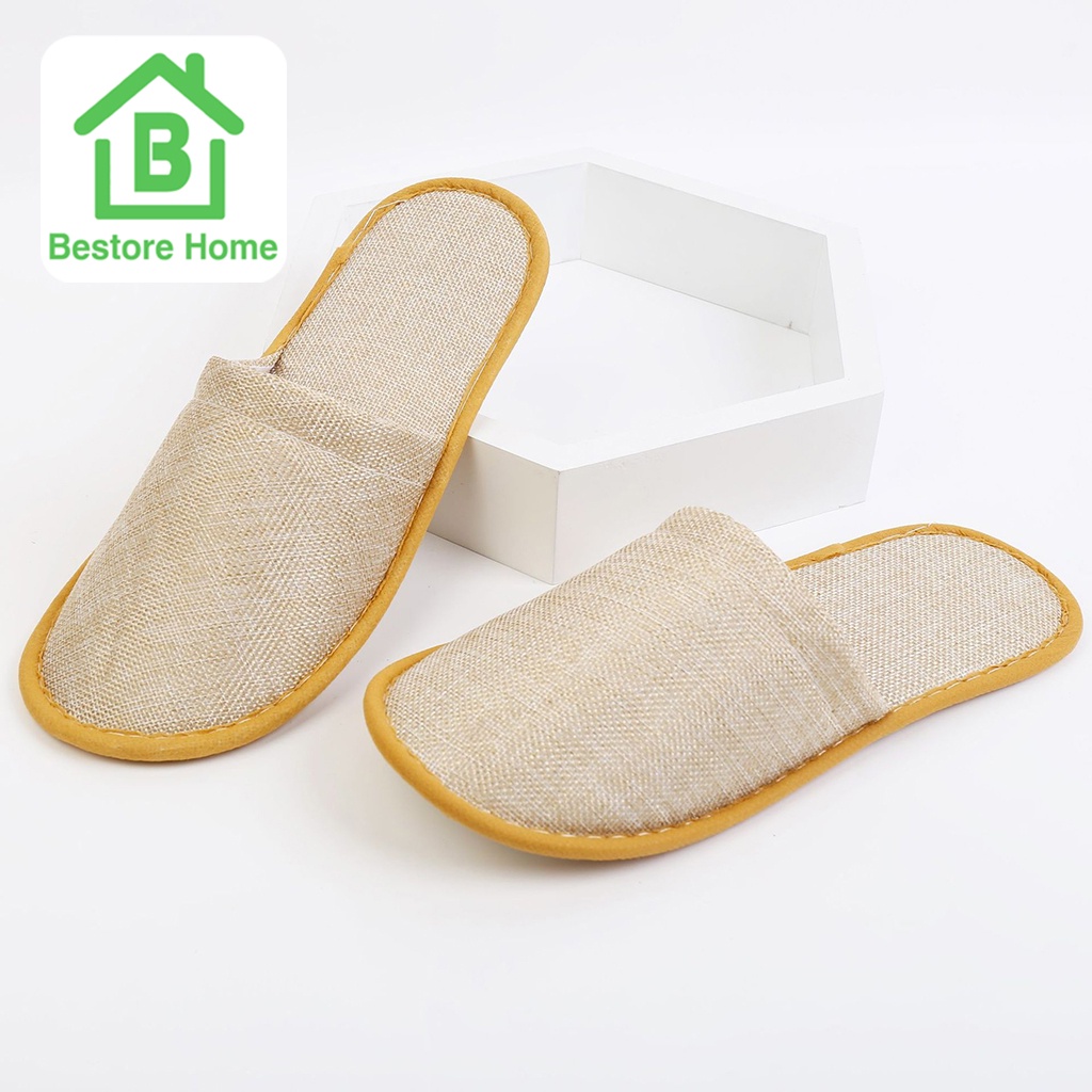 รูปภาพสินค้าแรกของBestoreHome รองเท้าแตะสลิปเปอร์ ใส่ในบ้าน ผ้าลินิน ผ้าบางระบายอากาศได้ดี มี 2 แบบให้เลือก