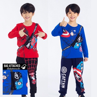 Marvel Boy Long Sleeve T-shirt - เสื้อยืดแขนยาวเด็กผู้ชายลายมาร์เวล เสื้อติดกระเป๋า กัปตันอเมริกา สไปเดอร์แมน สินค้าลิขสิทธ์แท้100% characters studio