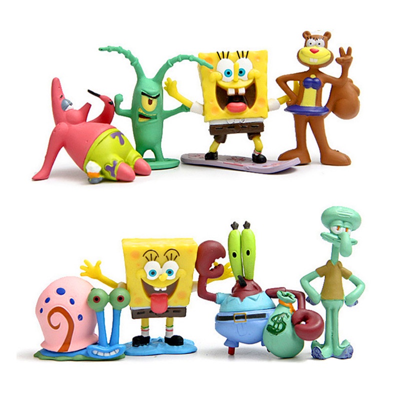 ตุ๊กตาฟิกเกอร์-spongebob-patrick-star-squidward-tentacles-ของเล่นสําหรับเด็ก-8-ชิ้น