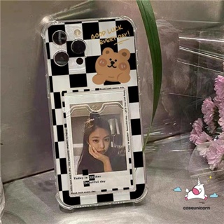 เคสโทรศัพท์มือถือแบบนิ่ม ลายหมากรุก หมีน่ารัก พร้อมช่องใส่บัตร สําหรับ Samsung A14 5G A04 A04E A52 A51 A03s A03 A13 A50 A50s A30s A02s A53 A73 A23 A52s A32 A12 A33 A22 A02 A72 A71 A10s A20 S22