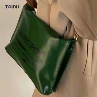 TAIDU กระเป๋าสะพายหนังขี้ผึ้งน้ำมันย้อนยุคเวอร์ชั่นเกาหลี สโลแกนจดหมาย กระเป๋าใส่ของความจุขนาดใหญ่ สไตล์ลำลองในยุคกลาง พับเก็บได้
