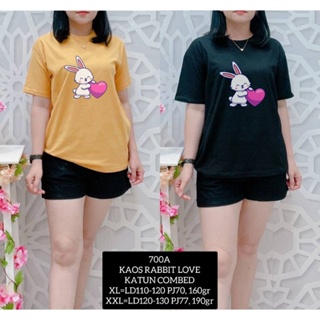 [S-5XL]ผ้าฝ้าย 100% เสื้อยืด ผ้าฝ้าย พิมพ์ลาย RABBIT Km-700 LOVE COMBED