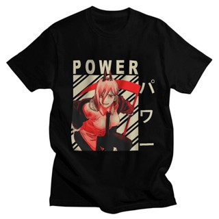 เสื้อสีขาว เสื้อยืดแขนสั้น ผ้าฝ้าย พิมพ์ลายอนิเมะ Chainsaw Man Power สไตล์ฮาราจูกุ สําหรับผู้ชายเสื้อยืด_56