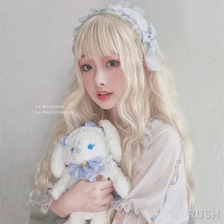 Lolita วิกผมสากล COS สาวญี่ปุ่นสีเบจ โลลิต้ายาวหยิกผมข้าวโพดดัดบะหมี่กึ่งสำเร็จรูปม้วนผมปลอม