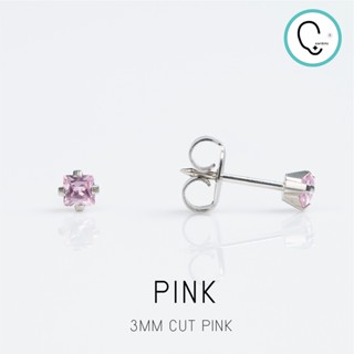 (สำหรับเจาะ Sterile)CZ 3x3mm Cut Pink ก้านสีเงิน ปลอดภัย 100%_STD053