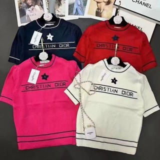 เสื้อกันหนาวแขนสั้น ผ้าถัก ปักลายตัวอักษร Five-Pointed Star Jacquard แฟชั่นฤดูใบไม้ผลิ และฤดูร้อน