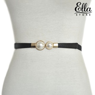 Ellastore123 เข็มขัดคาดเอว ประดับไข่มุกเทียม แบบบาง แฟชั่นสําหรับผู้หญิง