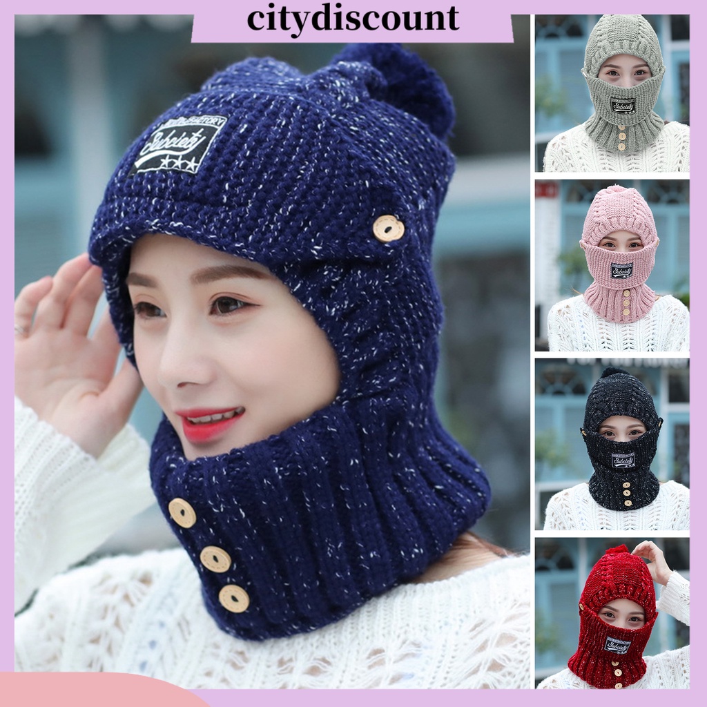 lt-citydiscount-gt-หมวกถักไหมพรม-นุ่มพิเศษ-เป็นมิตรกับผิว-ยืดหยุ่น-สีพื้น-กันลม-ให้ความอบอุ่น-ผู้หญิง-หมวกถักชิ้นเดียว-คออุ่น-คลุมใบหน้า-สําหรับผู้หญิง