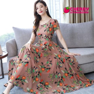 พร้อมส่ง Dress กระโปรงยาวลายดอกไม้ เดรสแฟชั่นต้องรับฤดูร้อน มีบริการเก็บปลายทาง