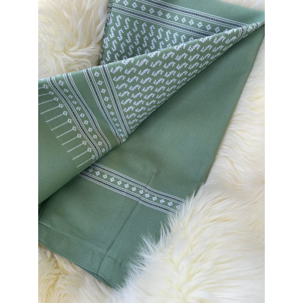 ชุดผ้าฝ้าย-สีเขียวมิ้น-ผ้าถุงลายขอ-อัดกาว