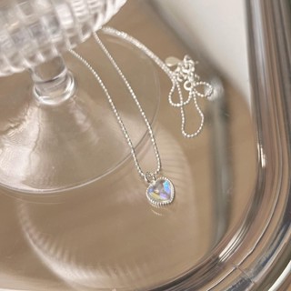 (โค้ด X8SFXJ ลด 20%) A.piece  สร้อยเงินแท้ [all silver 925] moonstone heart necklace (437)