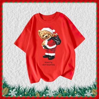 New Merry Christmas เสื้อยืดพิมพ์ลายหมีคริสต์มาส เสื้อยืดแขนสั้นพิมพ์ลาย T-shirtเสื้อเชิ้ตเด็ก เสื้อเชิ้ตเด็ก ชุดครอบครั