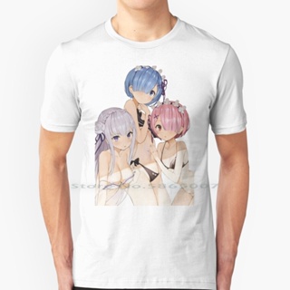 [S-5XL]Rem , Ram &amp; Emilia 2 T Shirt 100% Cotton Rem Ram Emilia Sexy Re Zero Starting New Life Another World Oppai F_34