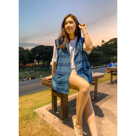 เสื้อคลุมฮู้ดเสื้อกั๊กมีฮู้ดผ้าม่อฮ่อมพิมพ์ลาย-สวยมากๆ-ใส่ได้ทั้งชาย-หญิงจ้า