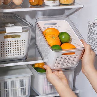 Plastic Kitchen Fridge Storage Organizer Large Capacity Food Preservation Box Vegetable Fruit Keep Fresh Drain Crisper C