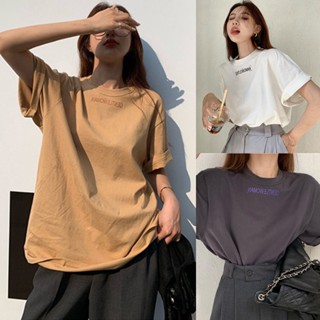 WANG JIAO ZHAN เสื้อยืดแขนสั้น ทรงหลวม เข้ากับทุกการแต่งกาย แฟชั่นสไตล์เกาหลี