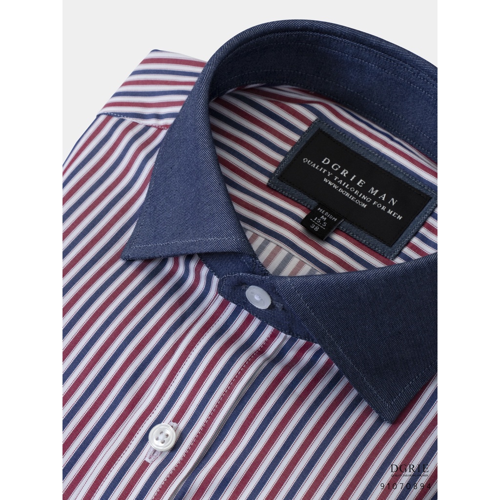 cotton-triple-tone-stripes-navy-collar-n-r-shirt-เสื้อเชิ้ตคอปกผ้าเดนิมลายทาง