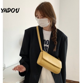 YADOUกระเป๋าสะพายใต้วงแขนที่เรียบง่ายของเกาหลีใหม่ อเนกประสงค์ Ins Blogger สไตล์เดียวกัน สีเหลืองมัสตาร์ด กระเป๋าทรงทแยง