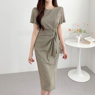 Kallie dress เดรสยาวแขนสั้น เดรสสีเขียว เดรสทำงาน เดรสสไตล์เกาหลี TS1422
