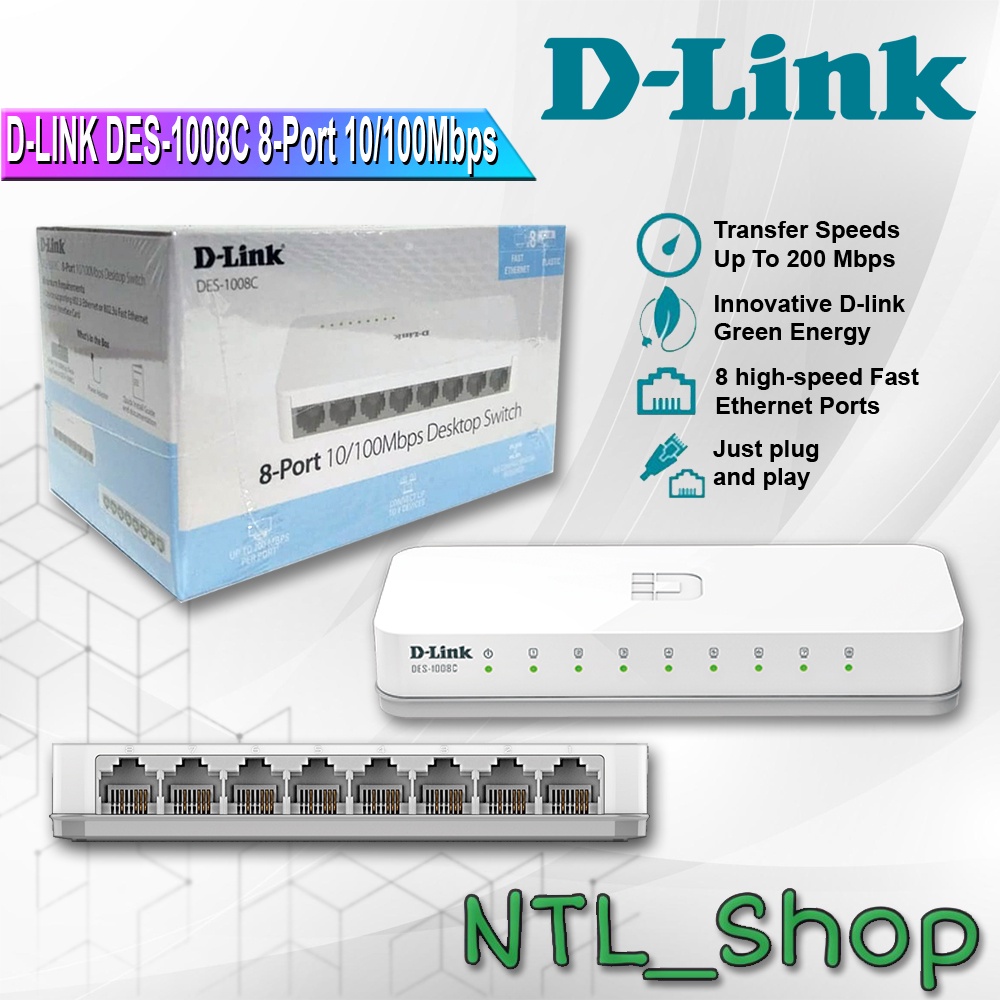 Dlink DES-1008C Switch Hub Desktop 8-Port 10/100 Mbps D-link | Shopee ...