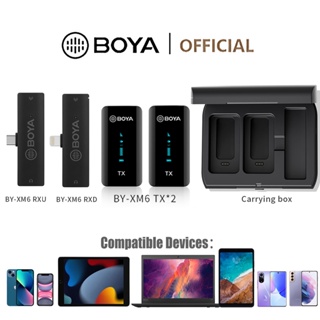 Boya BY-XM6 Series ไมโครโฟนไร้สาย ตัดเสียงรบกวน พร้อมกล่องชาร์จ สําหรับสมาร์ทโฟน แล็ปท็อป กล้องแอคชั่น วีล็อก