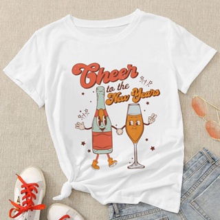 Cheer To The New Year Women T-shirts Fashion Design New In Short Sleeve Letter Printed T Shirts Casual Slim Fit Versatil