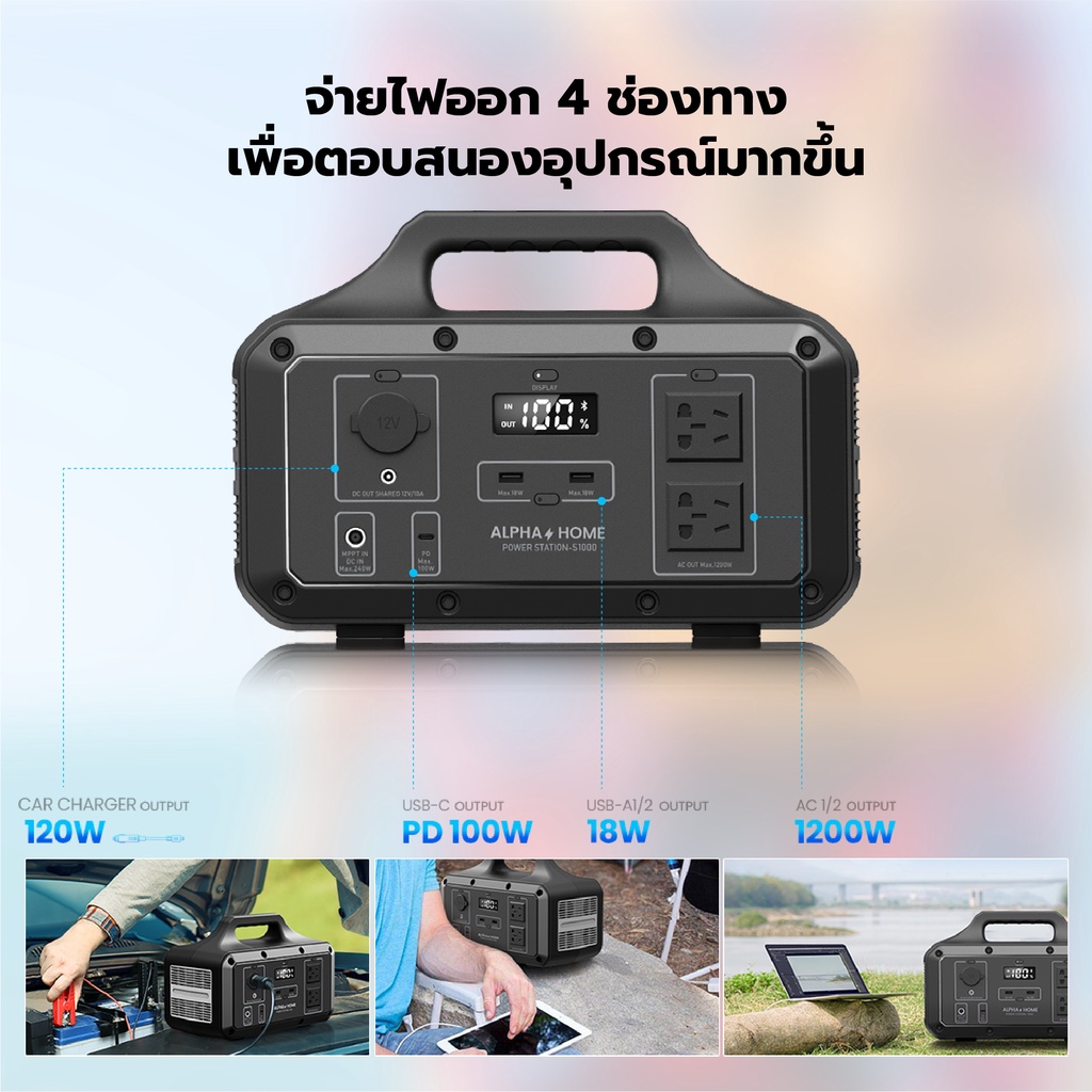 สินค้าใหม่-alpha-power-station-เครื่องสำรองไฟแบบพกพา-รุ่น-s1000-ความจุ-46000mah-2400w-รับประกัน-1-ปี