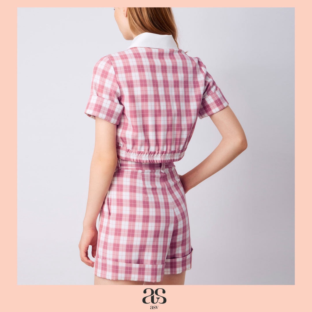 asv-aw22-gia-plaid-checked-blouse-เสื้อเชิ้ตผู้หญิง-กระเป๋าคู่ด้านหน้า-แขนสั้น-ลายตาราง