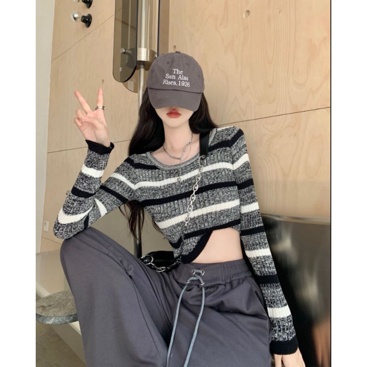 เสื้อครอปไหมพรมแขนยาว เสื้อแขนยาวเกาหลี เสื้อครอปสายฝอ | Shopee Thailand