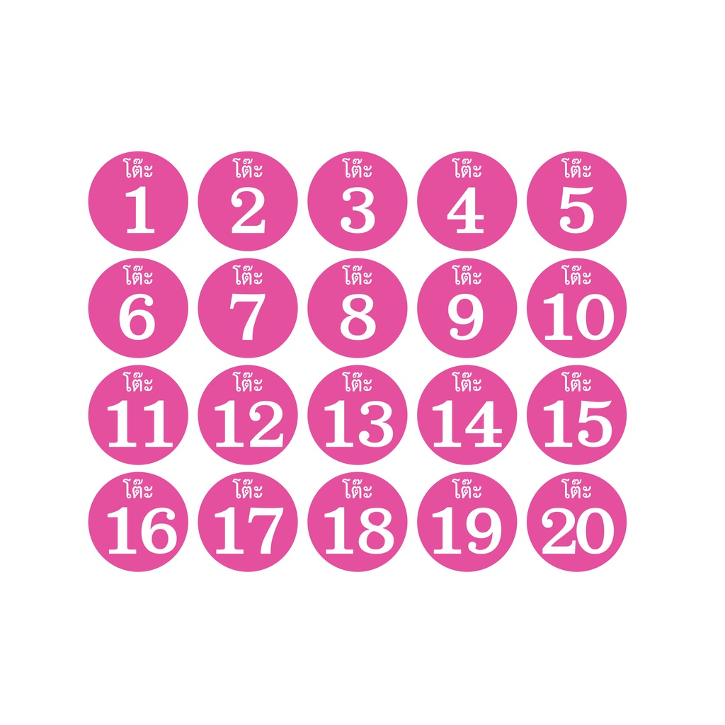 สติ๊กเกอร์-ตัวเลขโต๊ะ-สติกเกอร-ตัวเลข-1-20-ขนาด-4x4ซม-สีชมพูเลขขาว-1แผ่น-20ดวง-รหัส-e-073